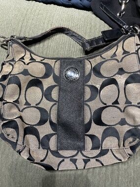 Coach Soho Signature Stripe Hobo Bag | Black | Needs Repair